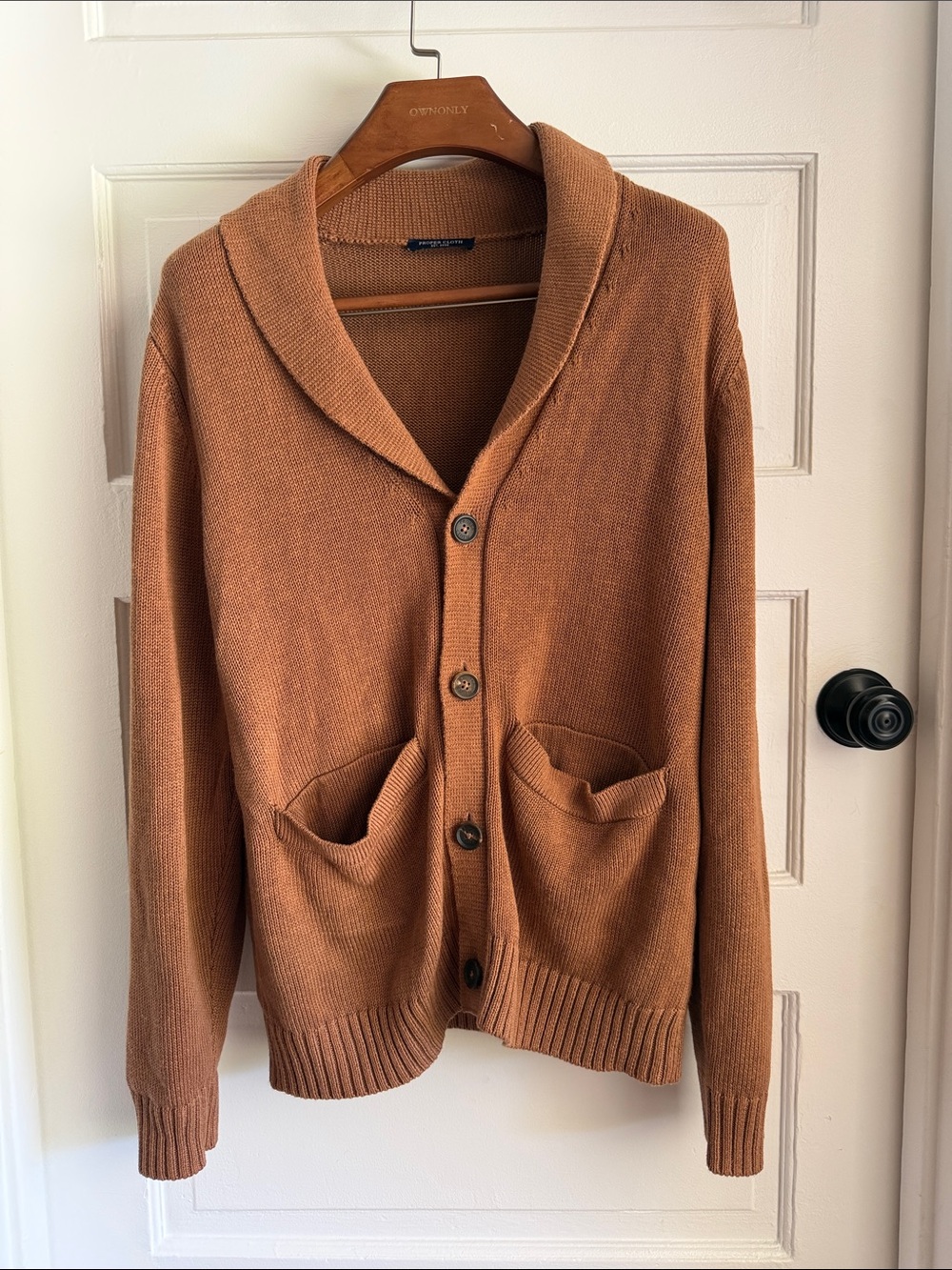 Men's Shawl Collar Cardigan Sweater - Rust Brown